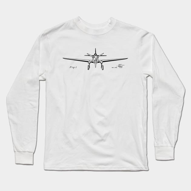 Airplane Graphic 1943 Patent Image Long Sleeve T-Shirt by MadebyDesign